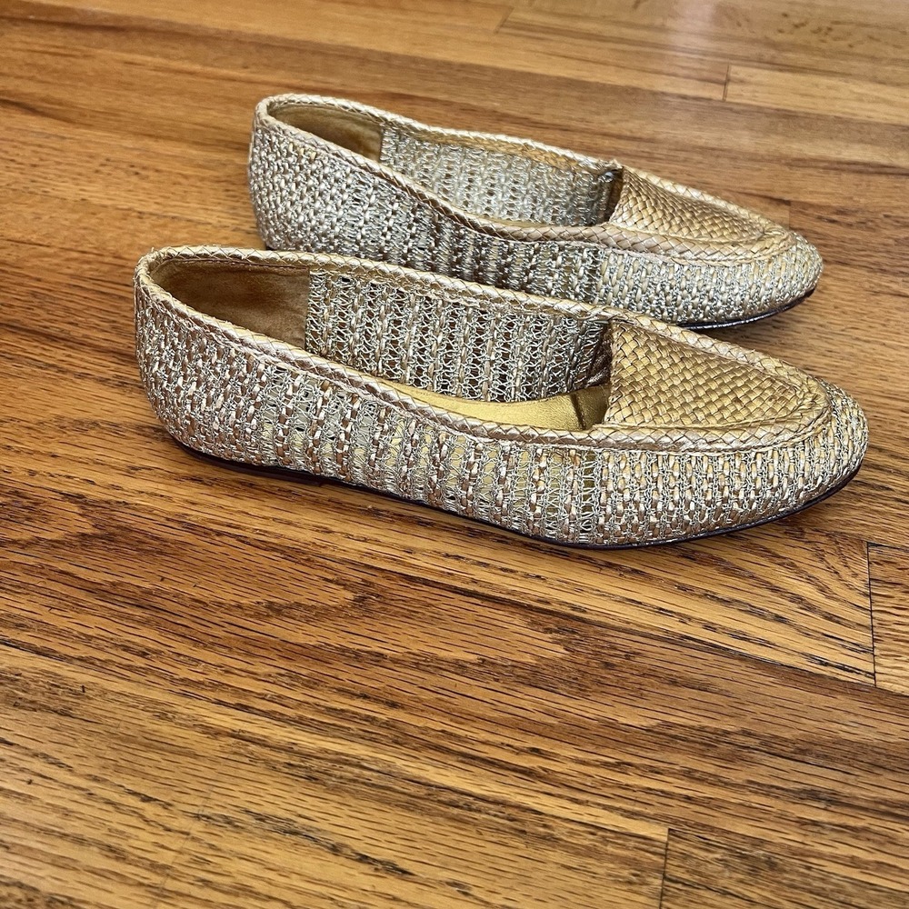 Vintage Pupi Dangieri Designer Italy Shoes Gold All Leather Woven 6.5B Glam RARE - Picture 5 of 7